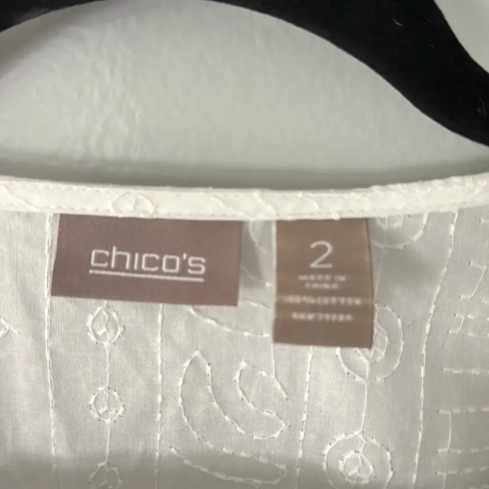 Chico’s Women’s Cotton Top with Micro Embroidery Size Chico’s 2 Medium - Picture 2 of 9